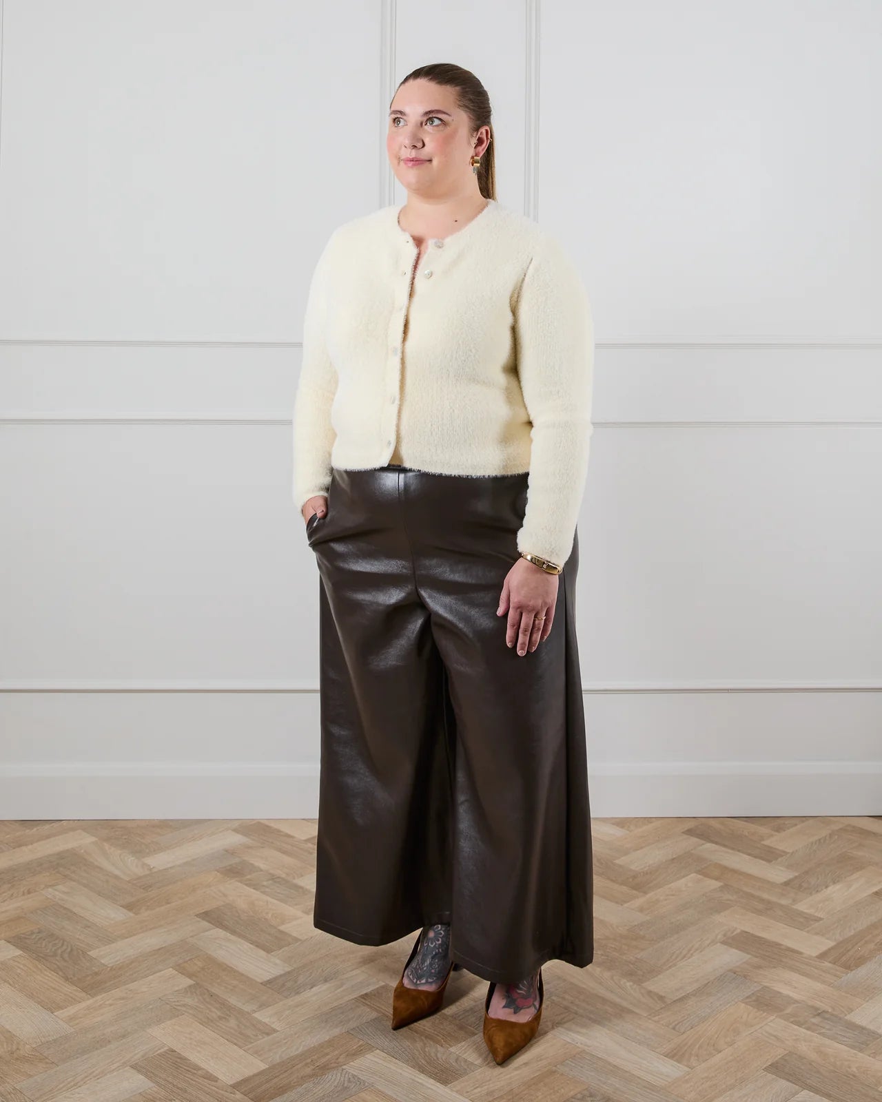 Chalk - Darcy Faux Leather Trousers