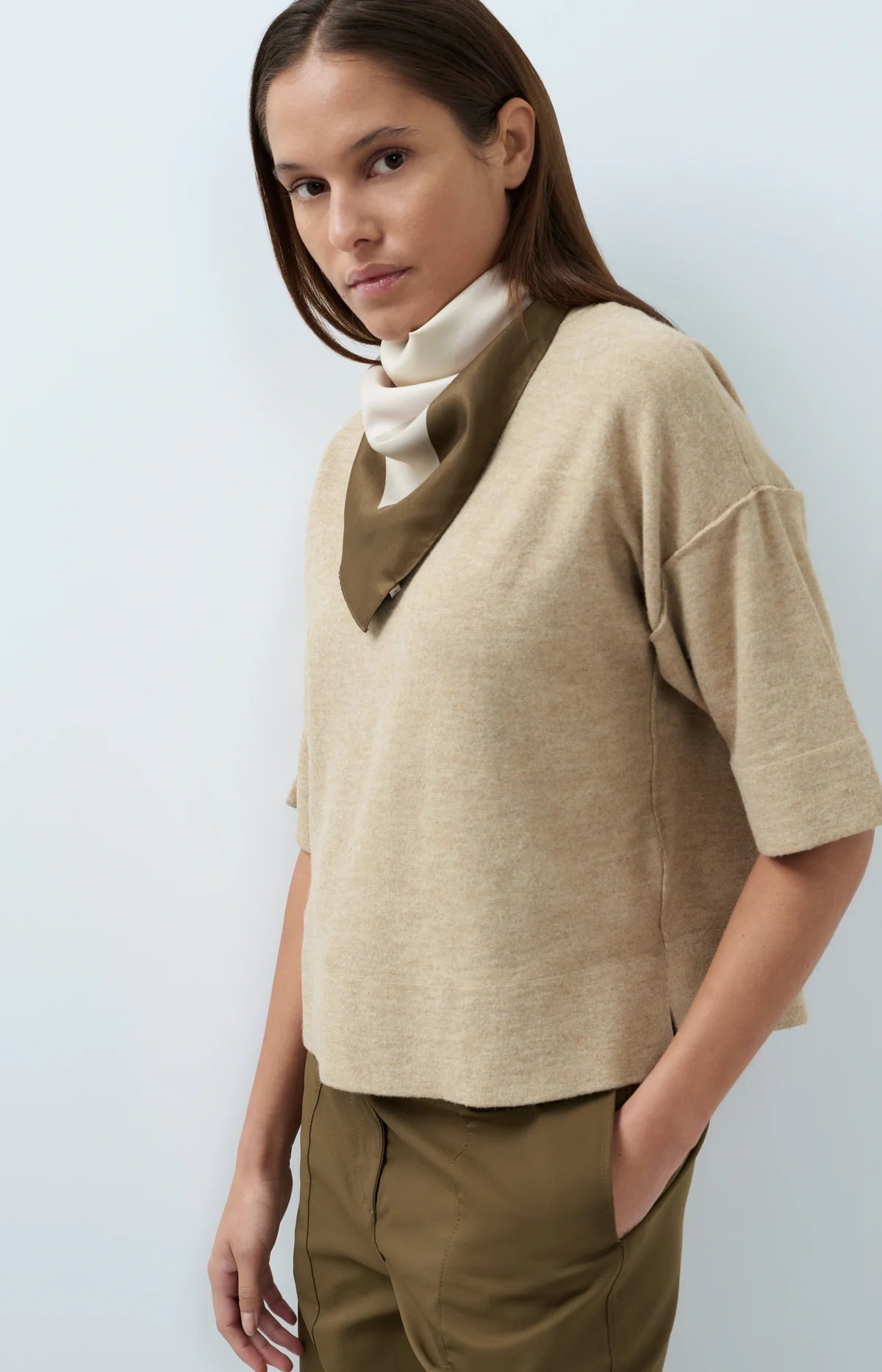 YaYa - Valeriana Fine Knitted oversized T-Shirt with half-length sleeves