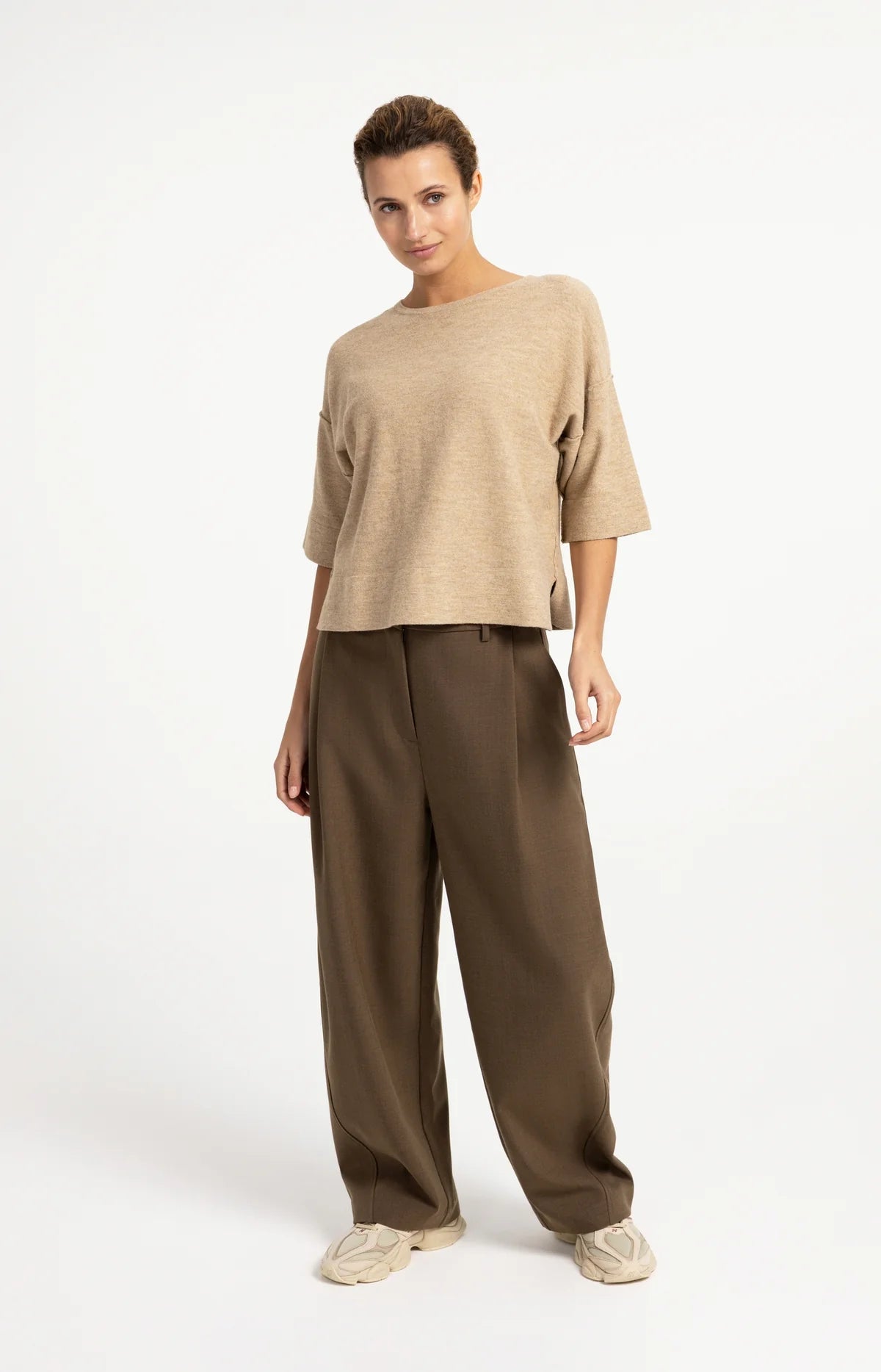 YaYa - Valeriana Fine Knitted oversized T-Shirt with half-length sleeves